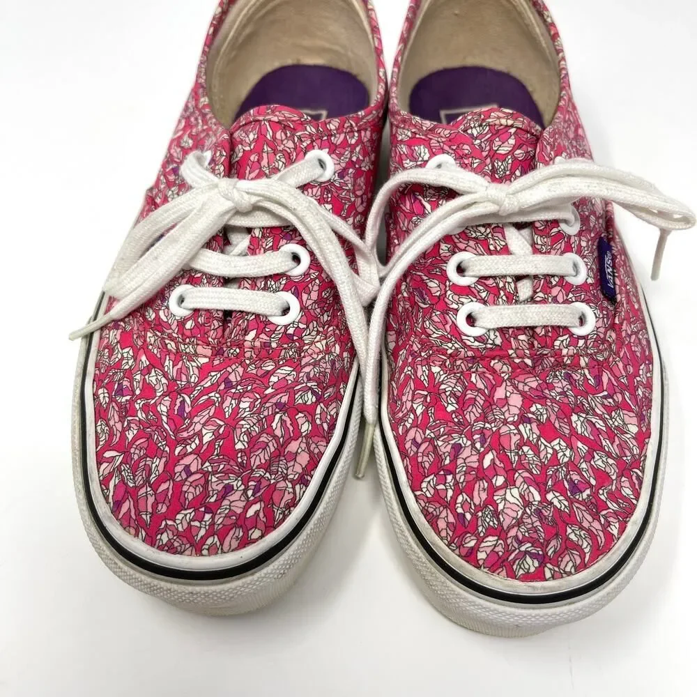 Vans Liberty Art Fabric Sneaker Shoes Womens Sz 5.5 Pink Leaves Low Top Lace Up